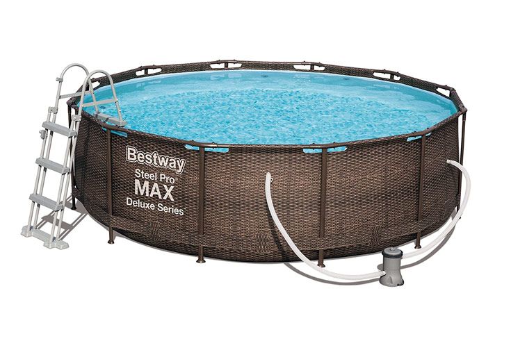 großer Aufstellpool mit Stahlrahmen und Rattan Optik großer Aufstellpool